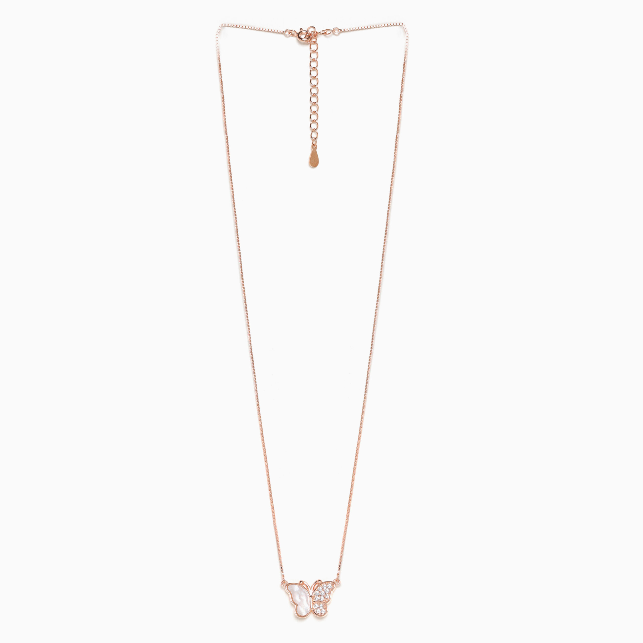 Silk MOP Rose Gold Butterfly Pendant With Chain