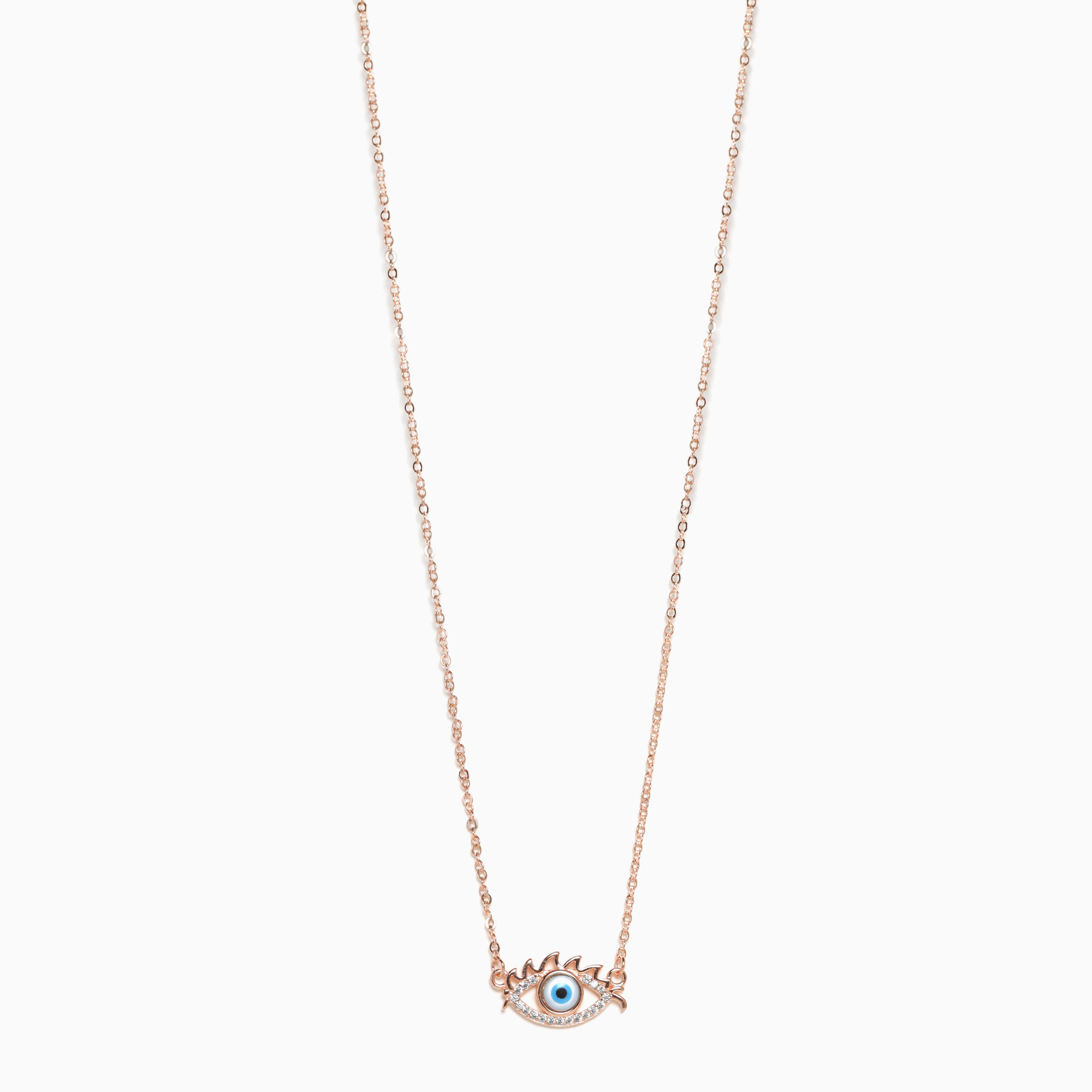 Silk Rose Gold Evil Eye Pendant With Chain