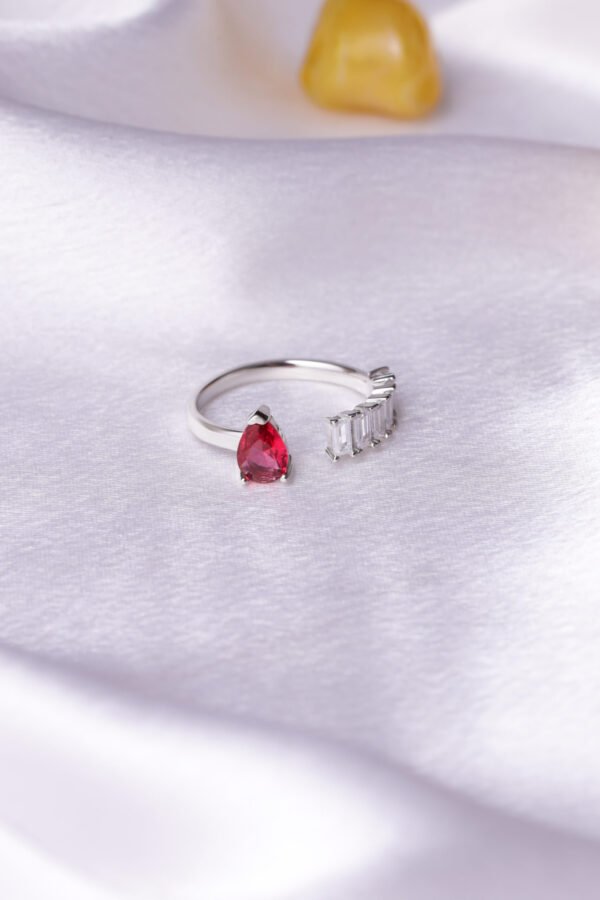 Silk Red Glittering Baguettes Ring