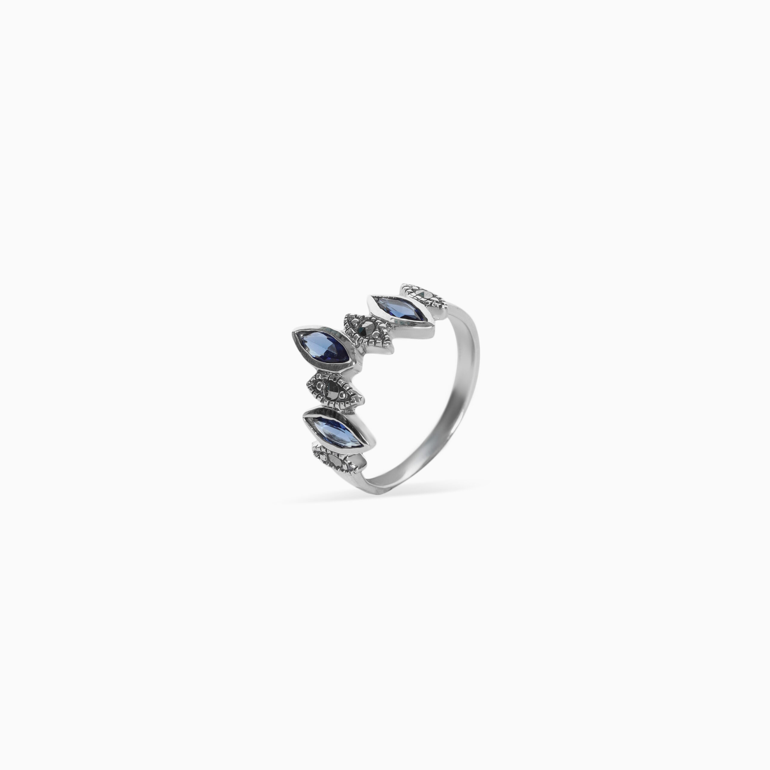 Silk Oxidised Blue Sapphires Ring For Her